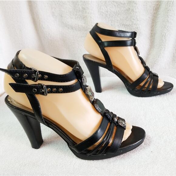 Jeweled t-strap stacked high heel sandals Apt. 9 - Picture 3 of 8